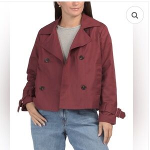 Cynthia Rowley Burgundy Double-Breasted short cropped trench coat NWT Size XS